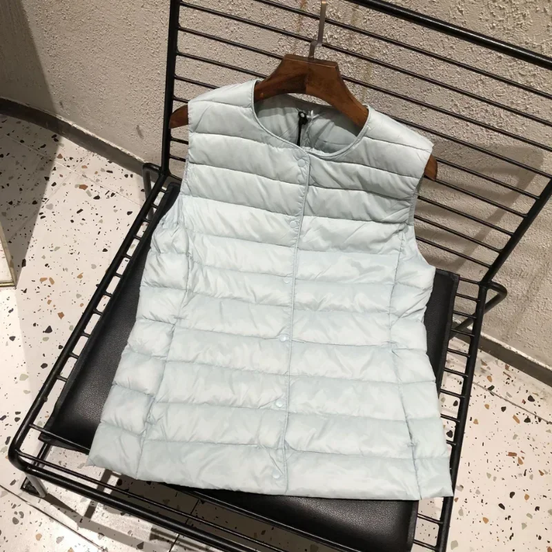 Jaqueta Puffer sem mangas feminina, 90% de pato branco, ultra leve, embalável, quente, colete de forro, feminino, primavera, inverno, novo, 2021