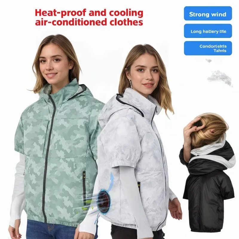 Summer Cooling Fishing Shirt Men Women Short Sleeve Air Conditioner Outdoor Camping USB Fan Jacket Breathable Sun Protection - Image 3