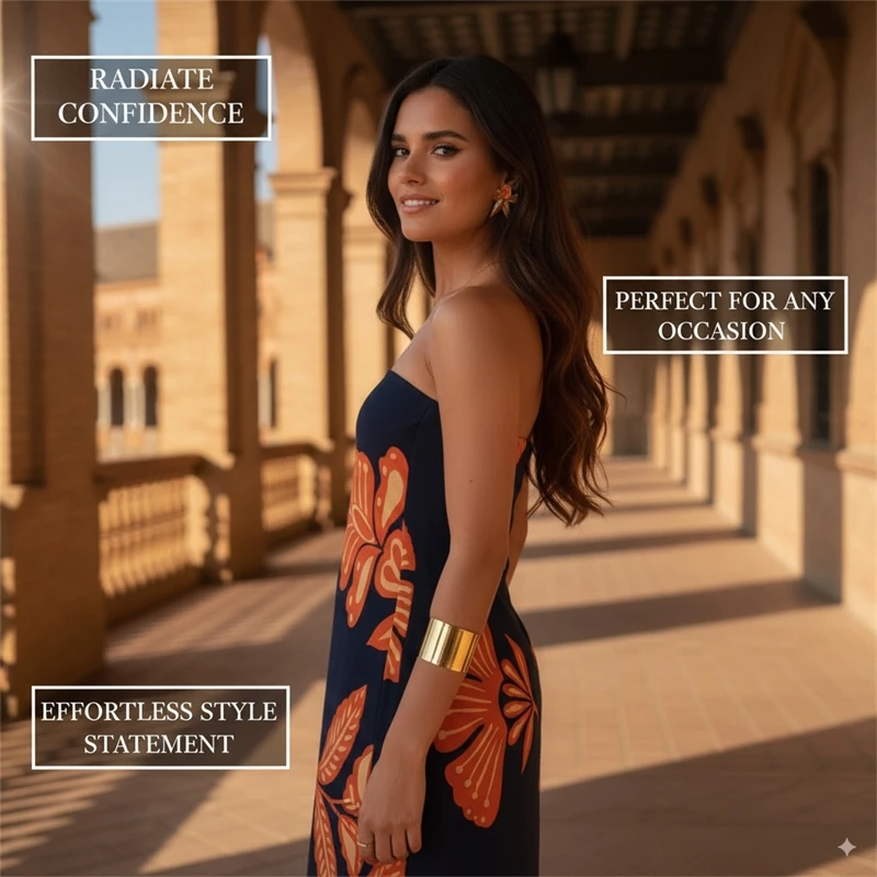 فستان طويل بدون حمالات بطبعة زهور للنساء، مقاس نحيف، طراز أنبوبي للإجازات - مظهر جزيرة الصيف