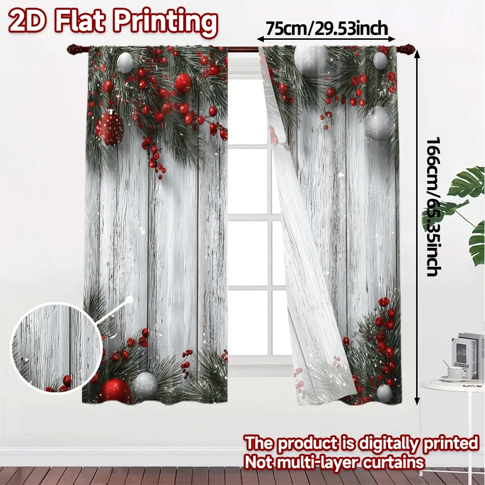 2D Flat Printing,JIT 2pcs, Curtains (Without Rod) Festive Wreath Popular Curtain Cloth Semi-Sheer Curtains Versatile All Use for