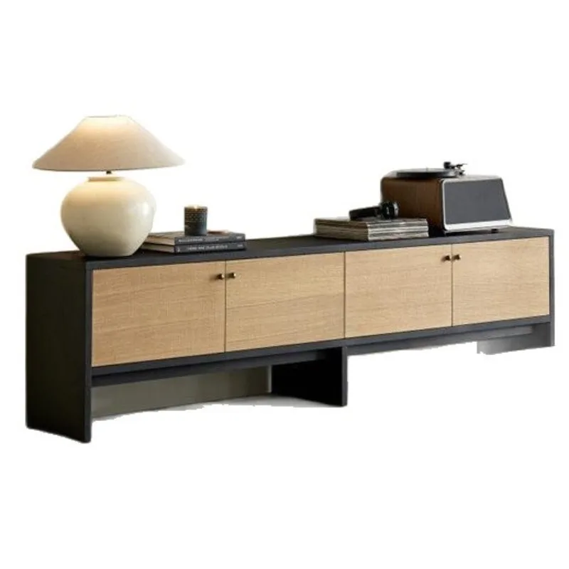 

View cabinet black color matching wabi wind log home living room storage cabinet with drawer