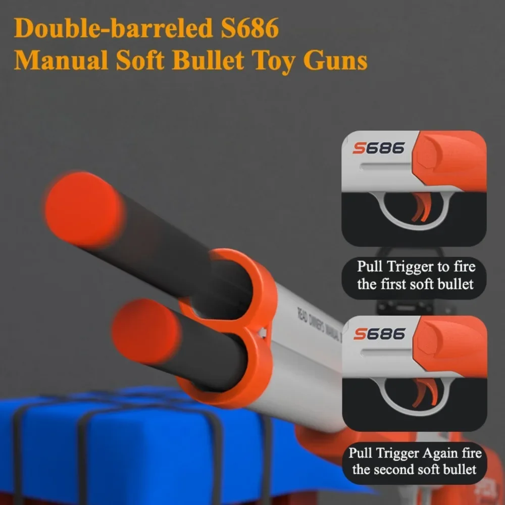 S686 Doppelfaden-Spielzeugpistole Soft Bullet Waffenwerfer Manuell geladenes Outdoor-Sport-CS-Schießspiel für Kinder als Geschenk