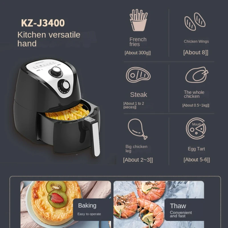 Frytkownice powietrzne z kontrolowaną temperaturą i pokrętłem Wielofunkcyjna automatyczna bezolejowa frytkownica elektryczna o dużej pojemności