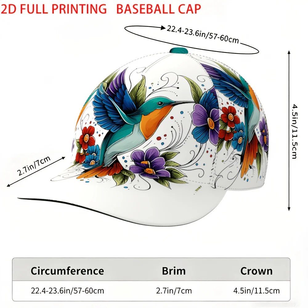 Customization Men's Retro Floral Hummingbird Baseball Cap With Full-Print Hummingbird & Flower, Lightweight Suitable For, Casual
