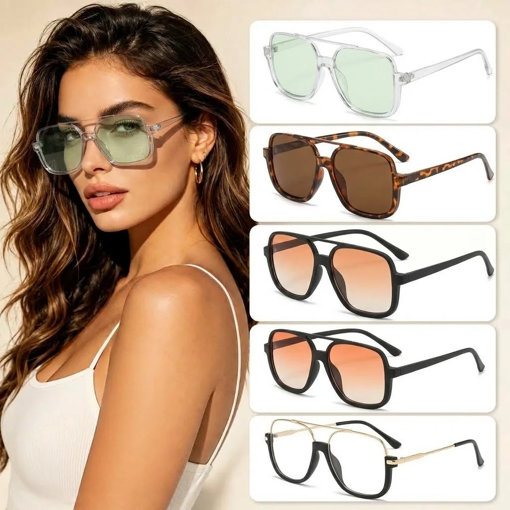 KLASSNUM Fashion Oversized Sunglasses Men Women Vintage Square Frame Eyeglasses UV400 Sun Glasses Eyewear Sun Glasses