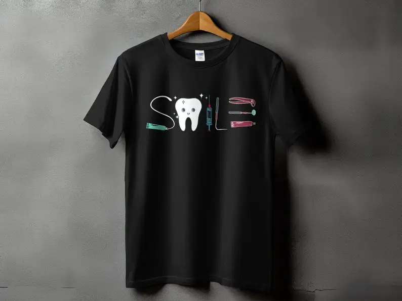 Cute Dental Care T-Shirt Dentist Gift th Cleaning Humor Dental Tools  Orthodontist Appreciation Shirt Funny Dental Illustration