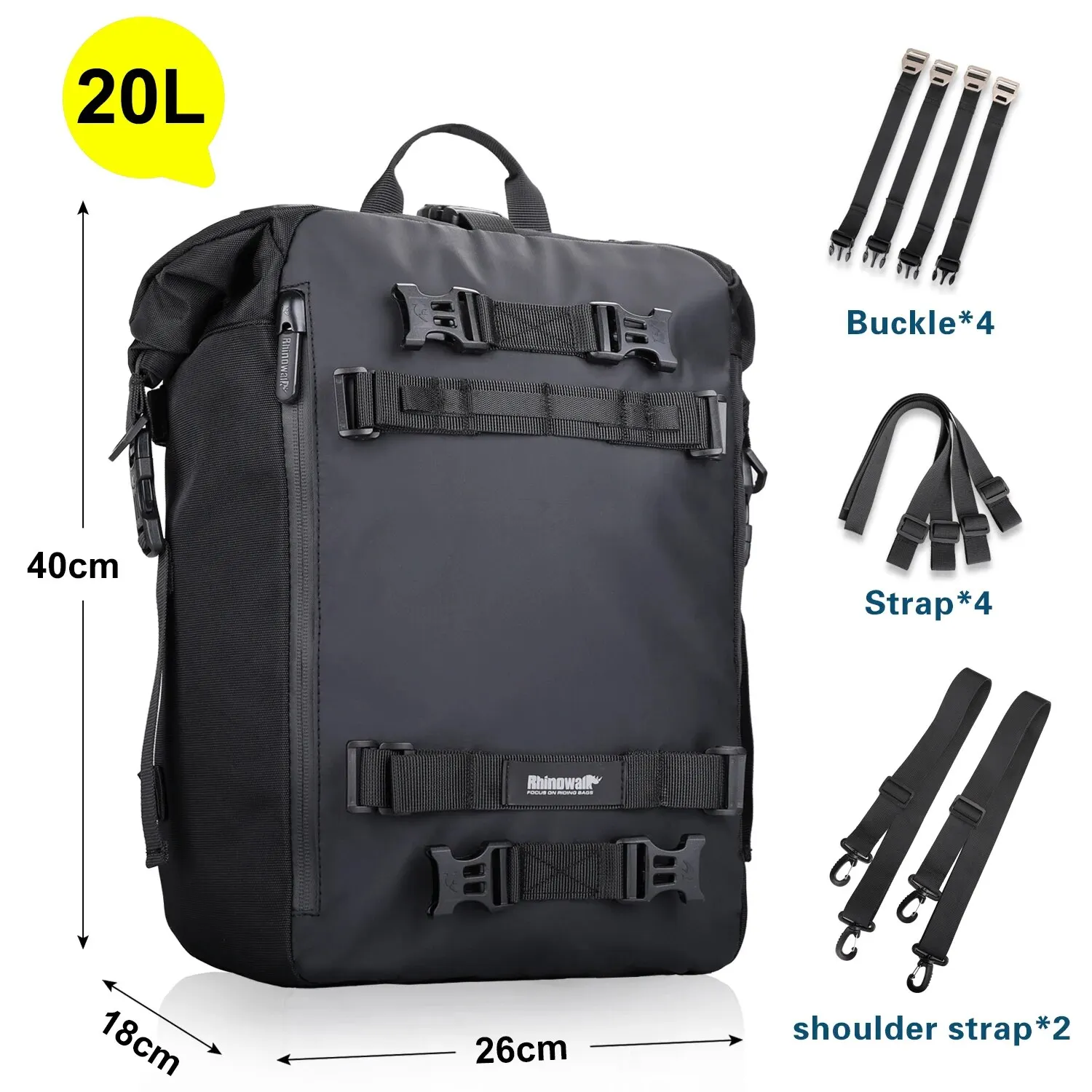 Rhinowalk motorfiets achterbank 10L of 20L of 30L waterdichte zadel zijtas bagagepakket multifunctionele schoudertas rugzak