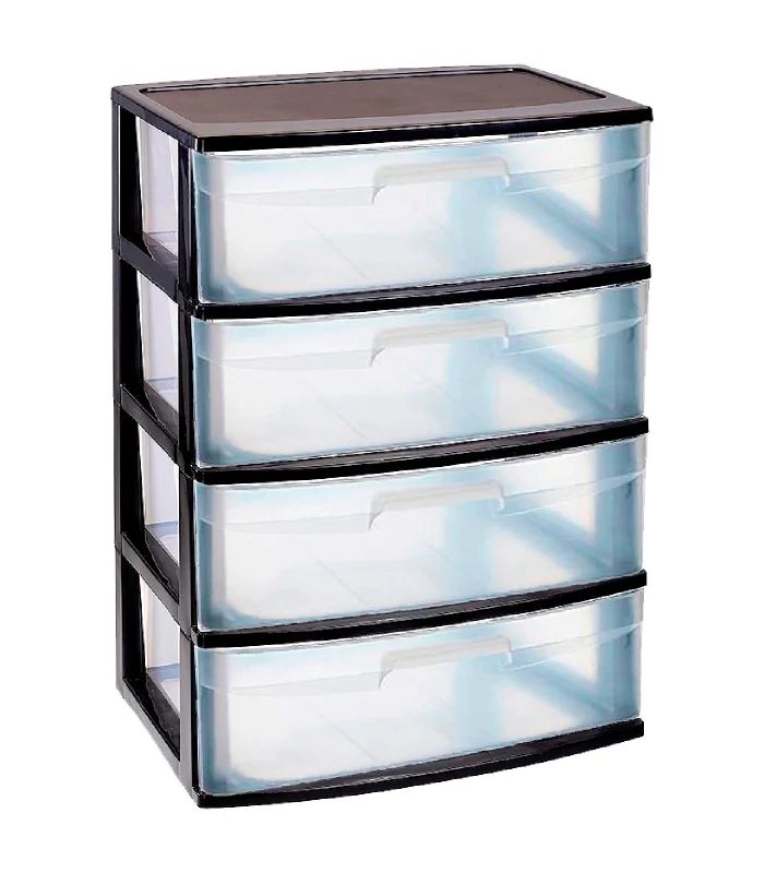 Tradineur-Nilo organization chest of drawers-Ideal for home or work-manufacture in plastic-4 drawers Translucid