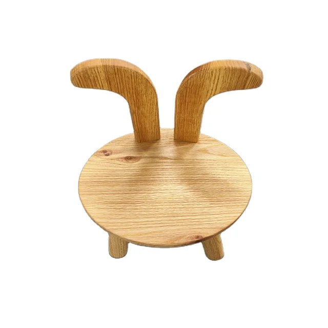 2024 Cute Design Party Rabbit Ear Shaped Chair Hardwood Toddler Back Red Oak Solid Wood Chair for Kids