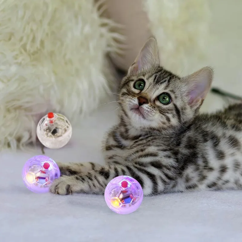 Cat Transparent Glowing Ball Toy Flashing Interactive LED Touch Activated Glowing Ball Suitable Kitten Puppy Running Exercise