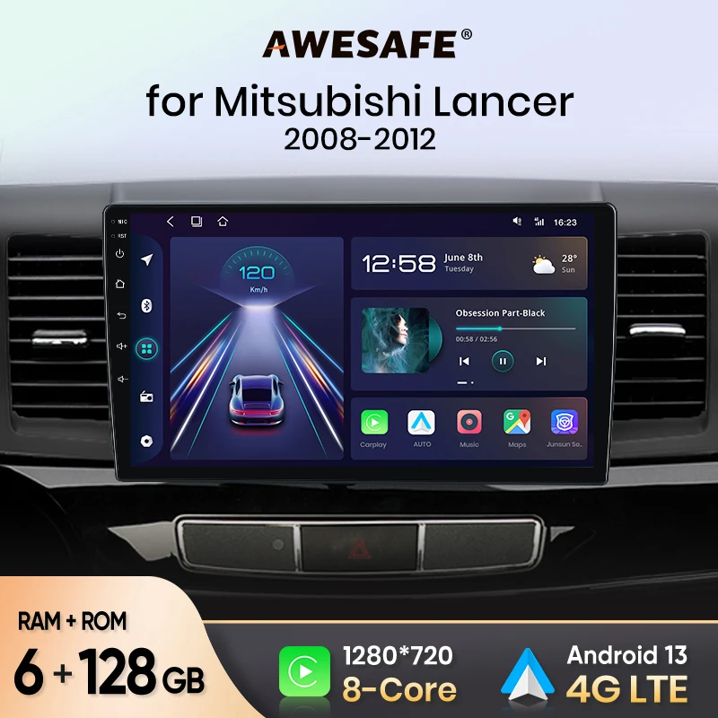 AWESAFE Wireless CarPlay Android Auto Autoradio For Mitsubishi Lancer 10 CY 2007 2008 2009 2010 2011 2011 2012 2013 2014-2017 FM