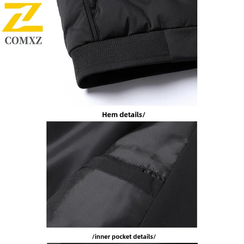 COMXZ 2025 Winter Mens Stand Collar Baseball Jacket Thick Warm Waterproof Windproof Puffer Coat Fashion Outwear Outdoor sports