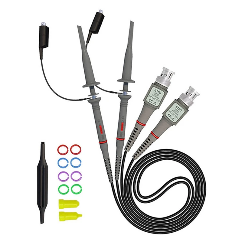 Oscilloscope Probes 100MHz 1X 10X, 2 Pack Universal P6100 with Clip and Accessories for Circuit Testing