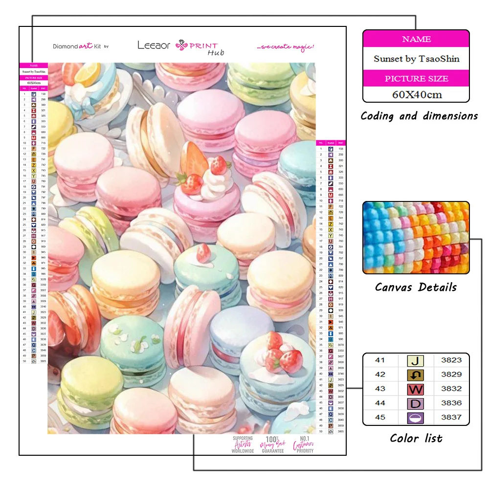 Diamond Painting Macaron Donut Picture Full Diamond Mosaic Embroidery 5d Diy Cross Stitch Kits Home Decor Cartoon Gift New 2024