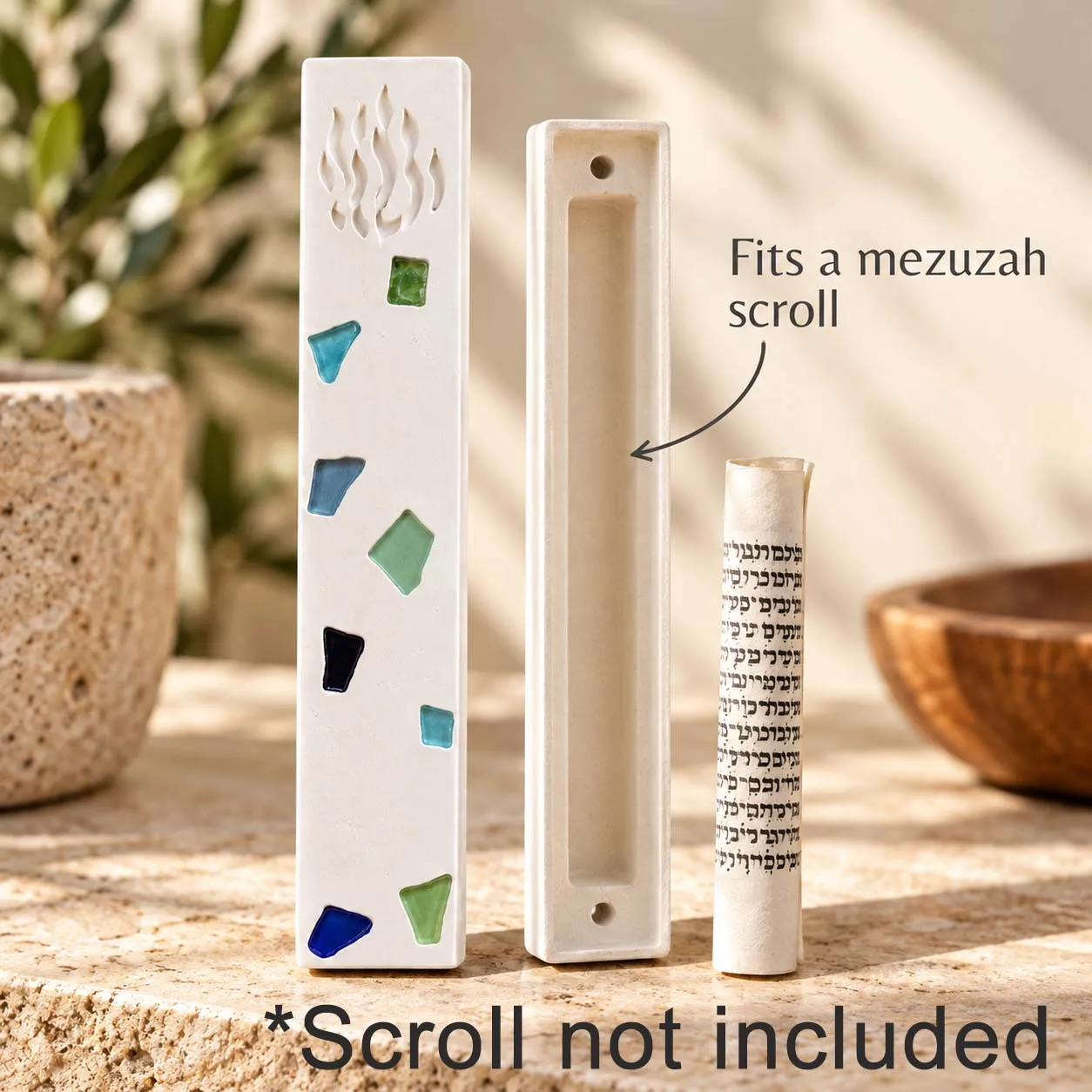 New Jewish Mezuzah Case Mosaic Glass Doorpost Holder Hebrew Blessing Home Plaster Mezuzah Cover Modern Judaica Housewarming Gift