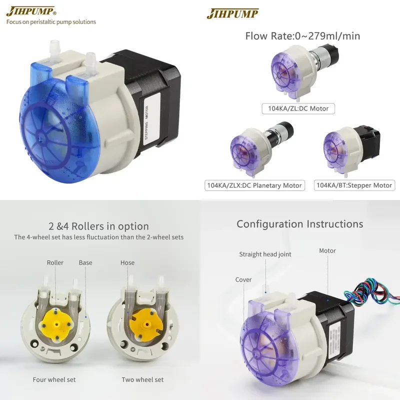 JIHPUMP 24v 12v 6v High Flow Easy Loading Pump Mini Micro Small Dosing Stepper Peristaltical Pumps Pumping Peristaltic Pump