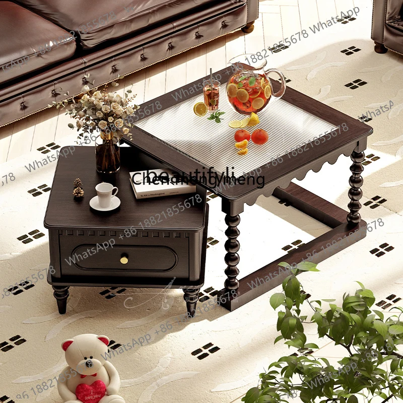 Mesa de centro americana de madera maciza, mueble de TV combinado para sala de estar, mesa de té de cristal francés, bandeja de té para el hogar para apartamento pequeño