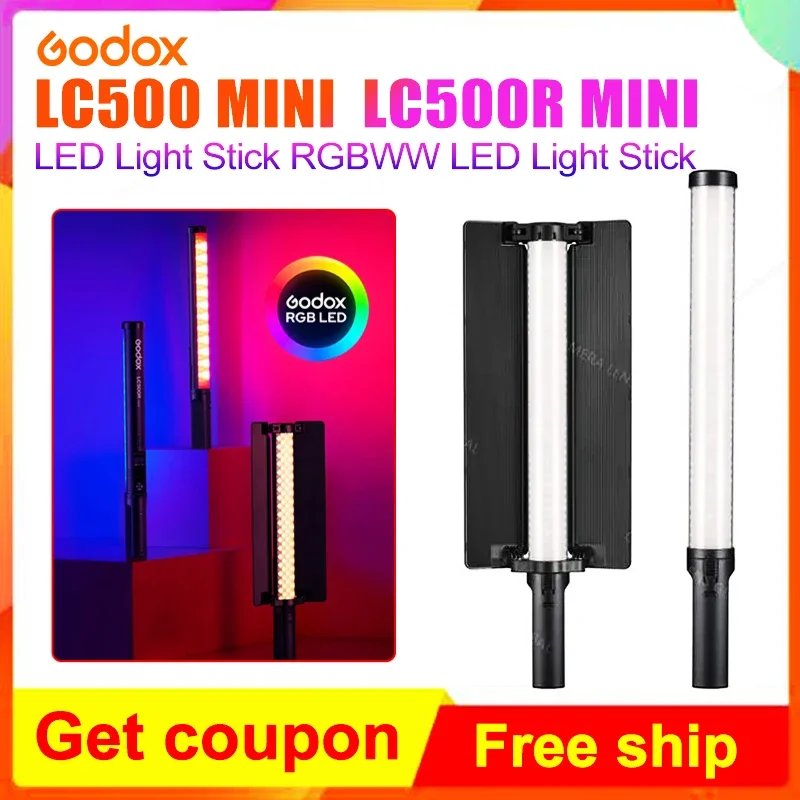 Godox LC500 mini LC500R mini White Black 2500K-8500K RGB LED Light Stick Lighting Effects Handheld Tube Lamp with Barndoor