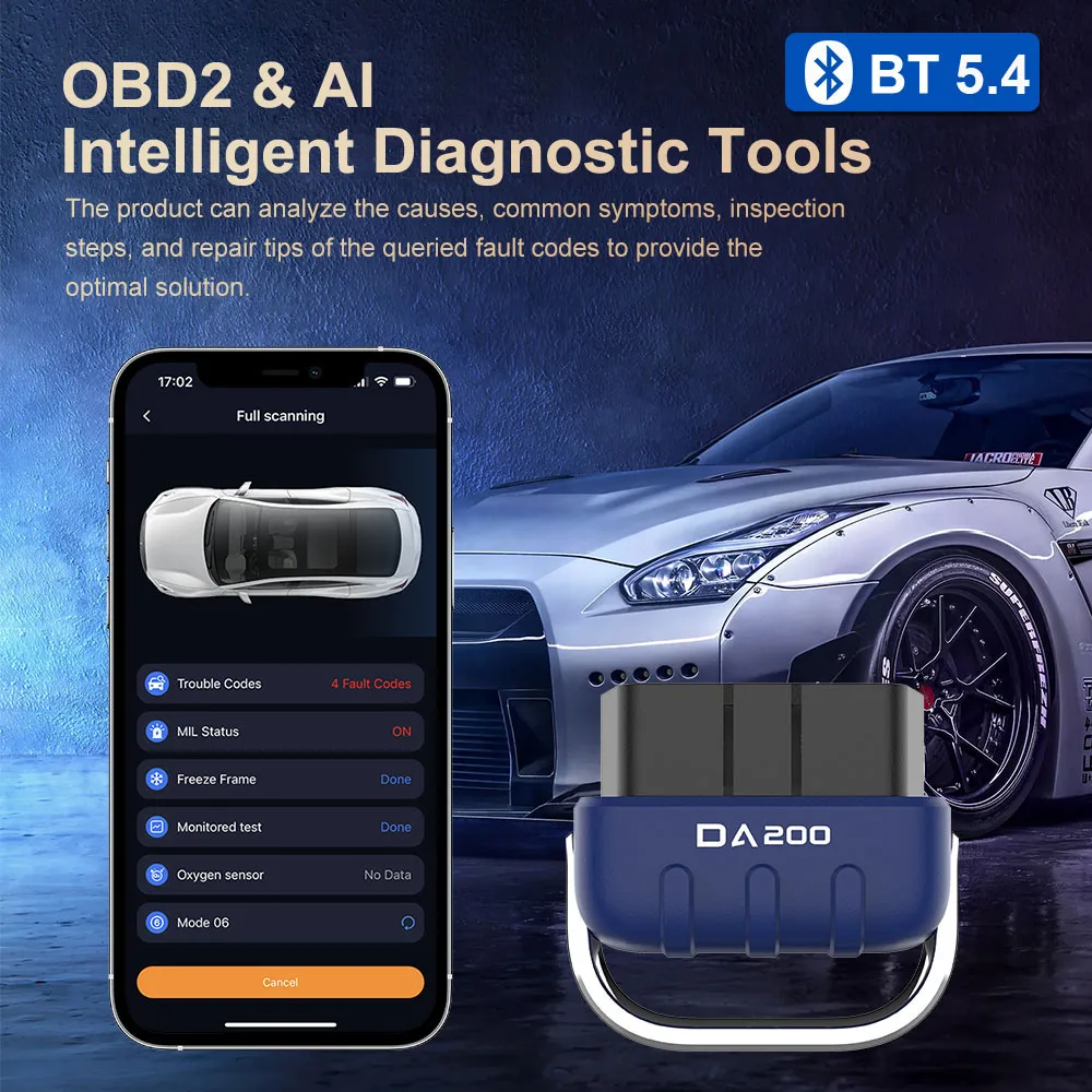 

Fault Code Erase AI OBD 2 Scanner Car Diagnostic Tools Car Battery O2 Sensor Tester DA200 Code Reader Bluetooth-Compatible