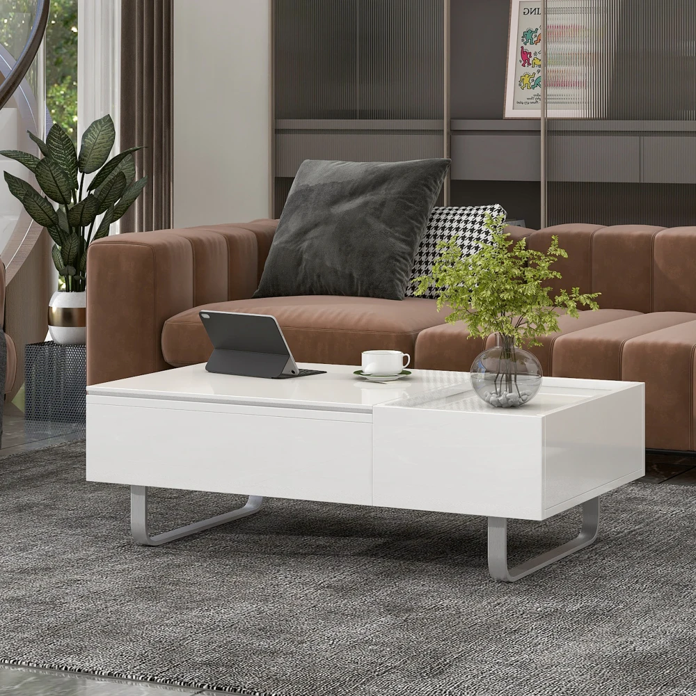 [VIDEO provided] ON-TREND Multi-functional Coffee Table with Lifted Tabletop, Contemporary Cocktail Table with Metal Fra