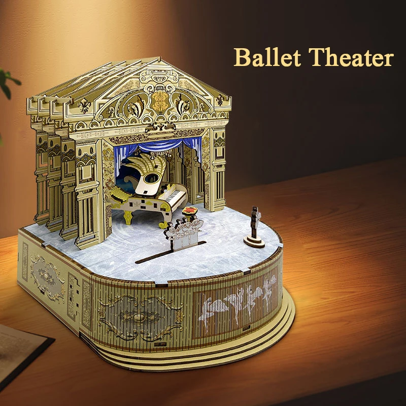 

DIY Wooden Model Building Kits Ballet Theater Music Box Can Move with Piano 3D Puzzles for Friends Adults Birthday Gifts