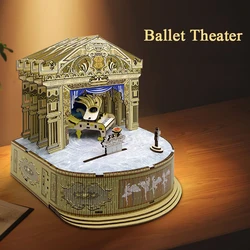 DIY Wooden Model Building Kits Ballet Theater Music Box Can Move with Piano 3D Puzzles for Friends Adults Birthday Gifts