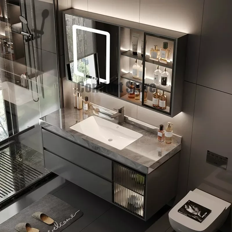 

Роскошная Каменная Панель, керамическая бесшовная интегрированная раковина, шкаф для ванной комнаты, шкаф для ванной из массива дерева, мебель для комнаты YX50BC