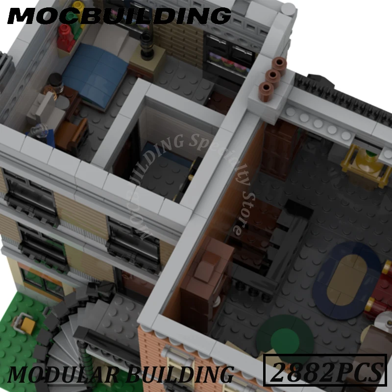 Modular Buildings with Interiror Street Model MOC Building Blocks Bricks Display Construction Toys Birthday Gifts Present