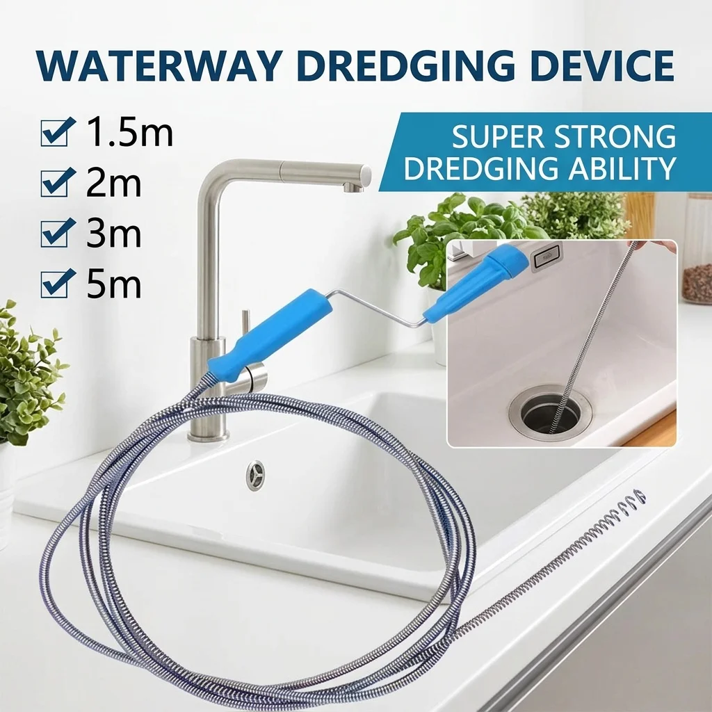 1.5-5m Flexible Metal Spring Pipe Dredge Auger Multifunctional Sewer Unclogger Plumbing Tool for Kitchen Sink Toilet Floor Drain