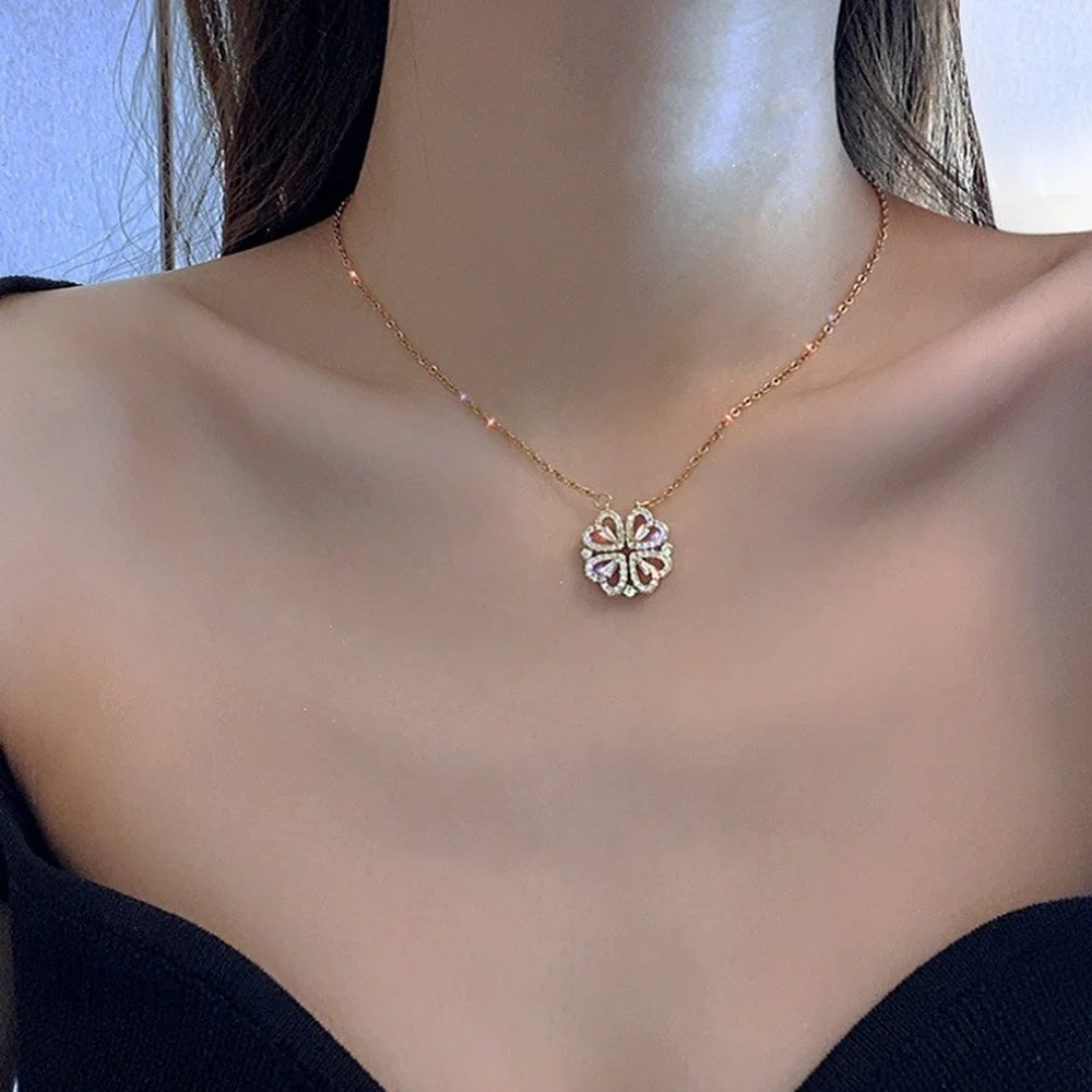 New Pendant Necklace Ladies Clover Necklace Heart Shaped Clover Necklace Lucky 4 In 1 Love Pendant Jewelry Gift