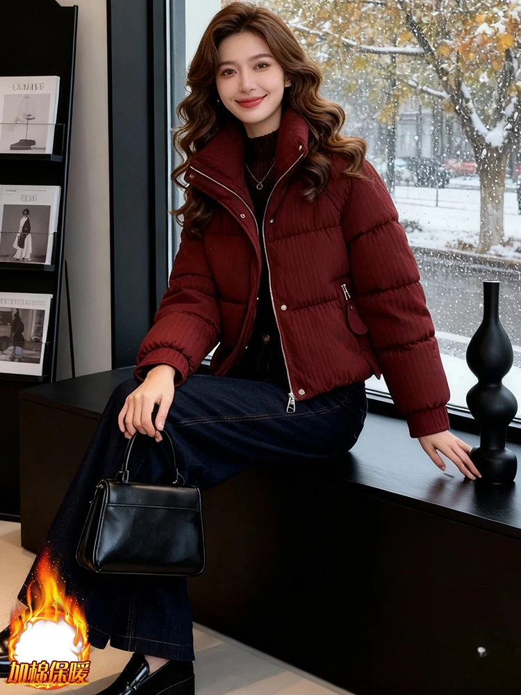 

Korean Sle Commuter Thiened Fce Jaet Women's Winter Warm Zipper ket Coat ort Size Small Fem Outerwear