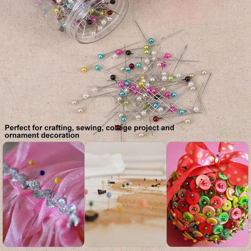 1000Pcs Sewing Pins Pearl Needles Pink Fabric Cover Pin Cushion Bottle Tailoring Process