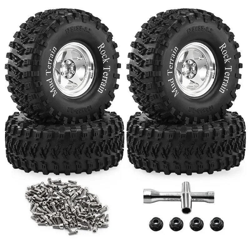 

2.2 Beadlock RC Wheels and Tires for 1/10 RC Crawler SCX10 SCX10 II 90046 SCX10 III AXI03007 TRX4,Aluminium Wheels Soft Rubber T
