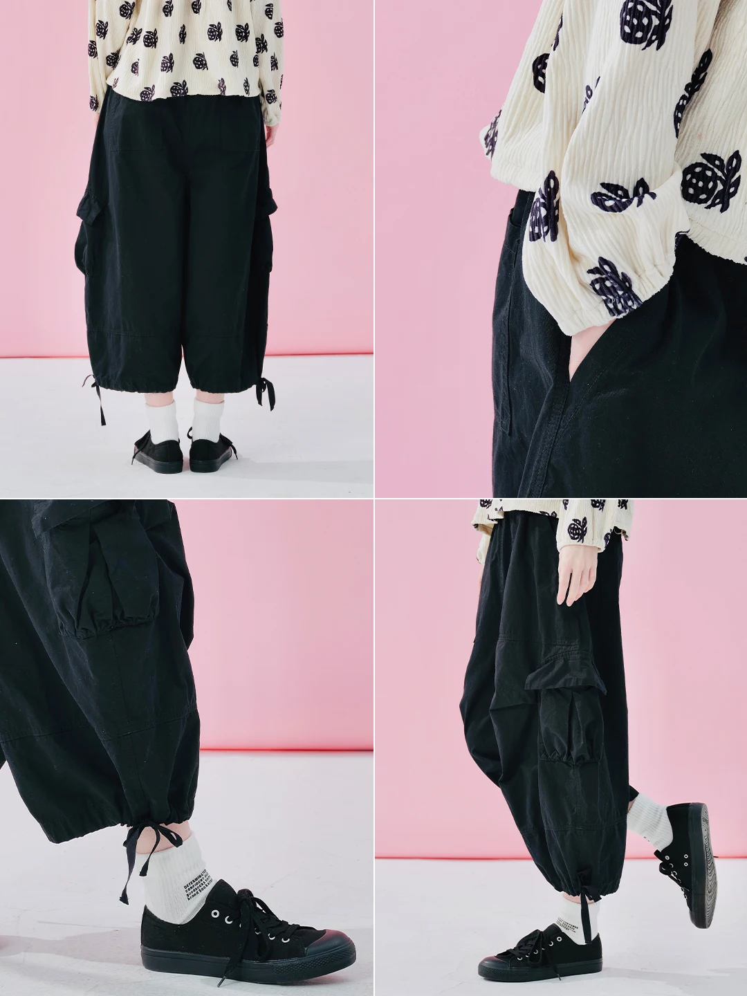 imakokoni High Waisted Cargo Work Pants Drawstring Loose Cropped Pants Women's Pants Casual Female Clothing for Women
