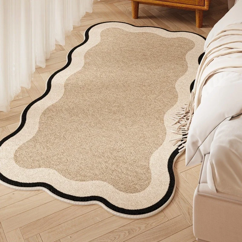 Cream Style Carpets for Living Room Thick Plush Bedroom Decor Carpet Fluffy Soft Bedside Floor Mat Irregular Shape Washable Rug