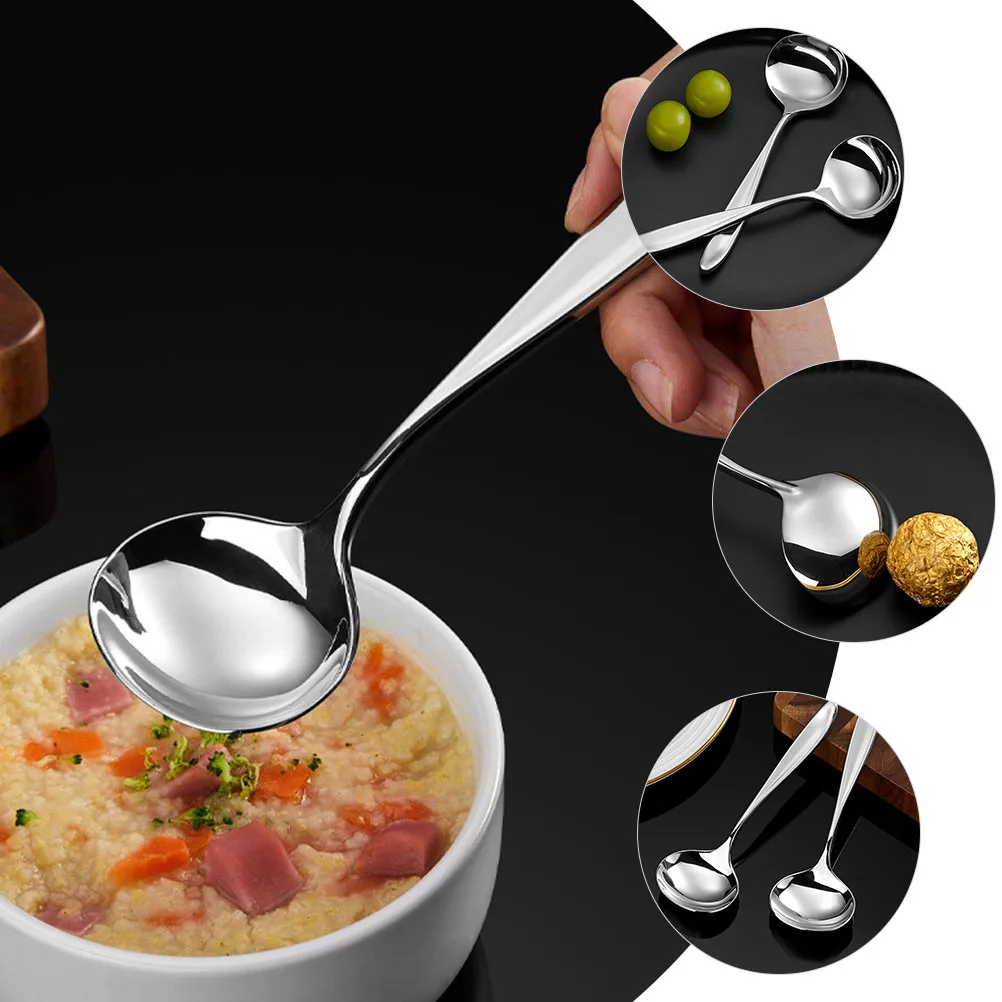 

1pcs Stainless Steel Set Large Multipurpose Soup Dessert Spoon For Home Restaurant Heavy Duty Ergonomic Round Kitchen Spoon