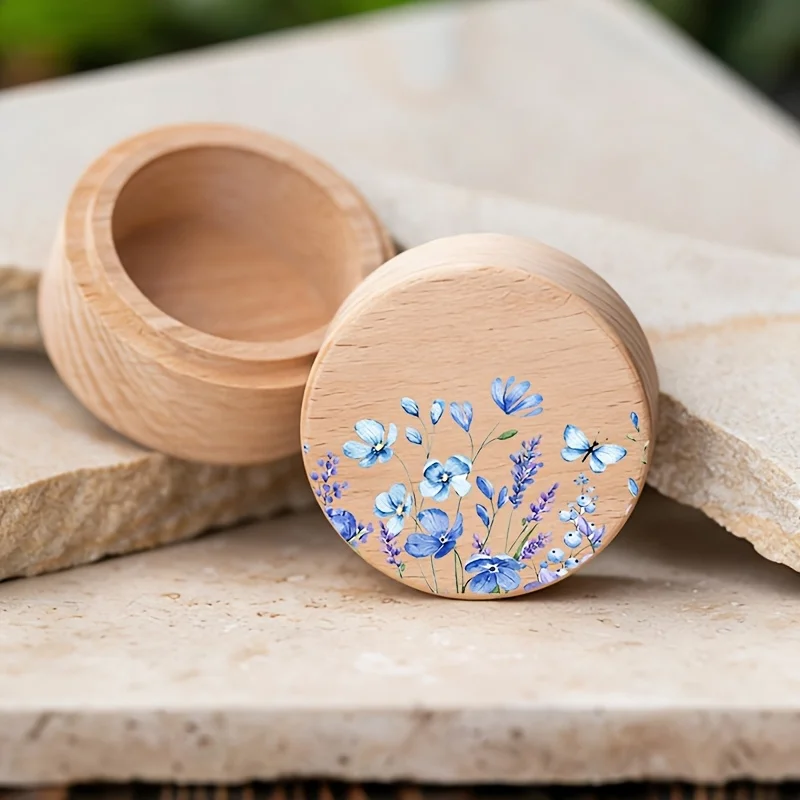 Flower Design Baby Teeth Fetal Hair Preservation Box Wooden Small 2D Souvenir Storage for Precious Childish Charm Birth Gift