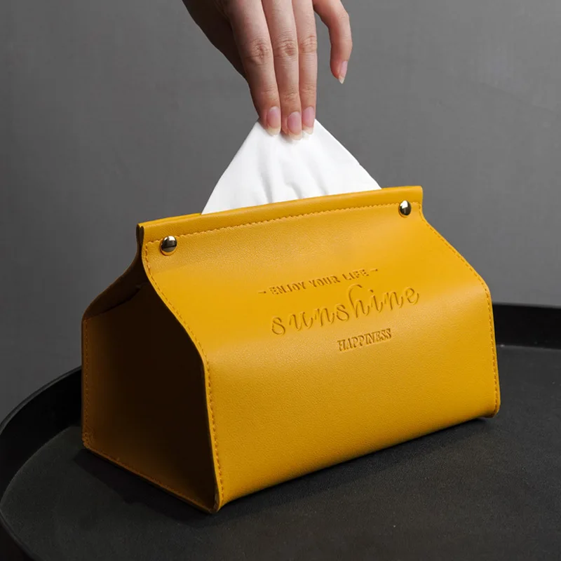 Leather Tissue Box for Home Living Room, Car Mounted Paper Drawer, Nordic Ins Napkin Storage Box