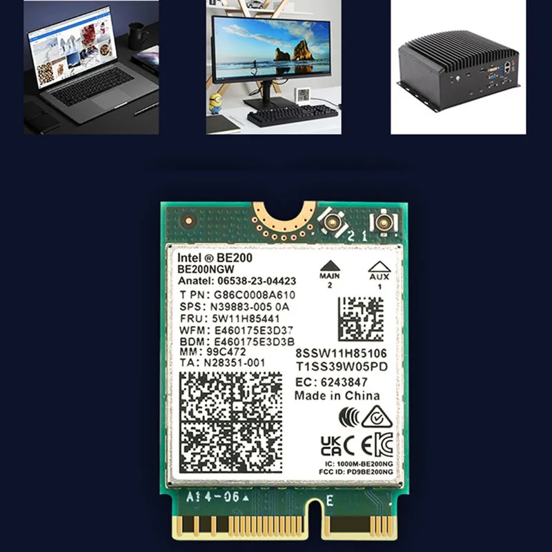 Imagem -04 - Adaptador de Servidor Ethernet sem Fio para Laptop Intel Be200 Compatível com Bluetooth Wi-fi 7placa de Rede M.2 Ngff Receptor Ax210 5.4