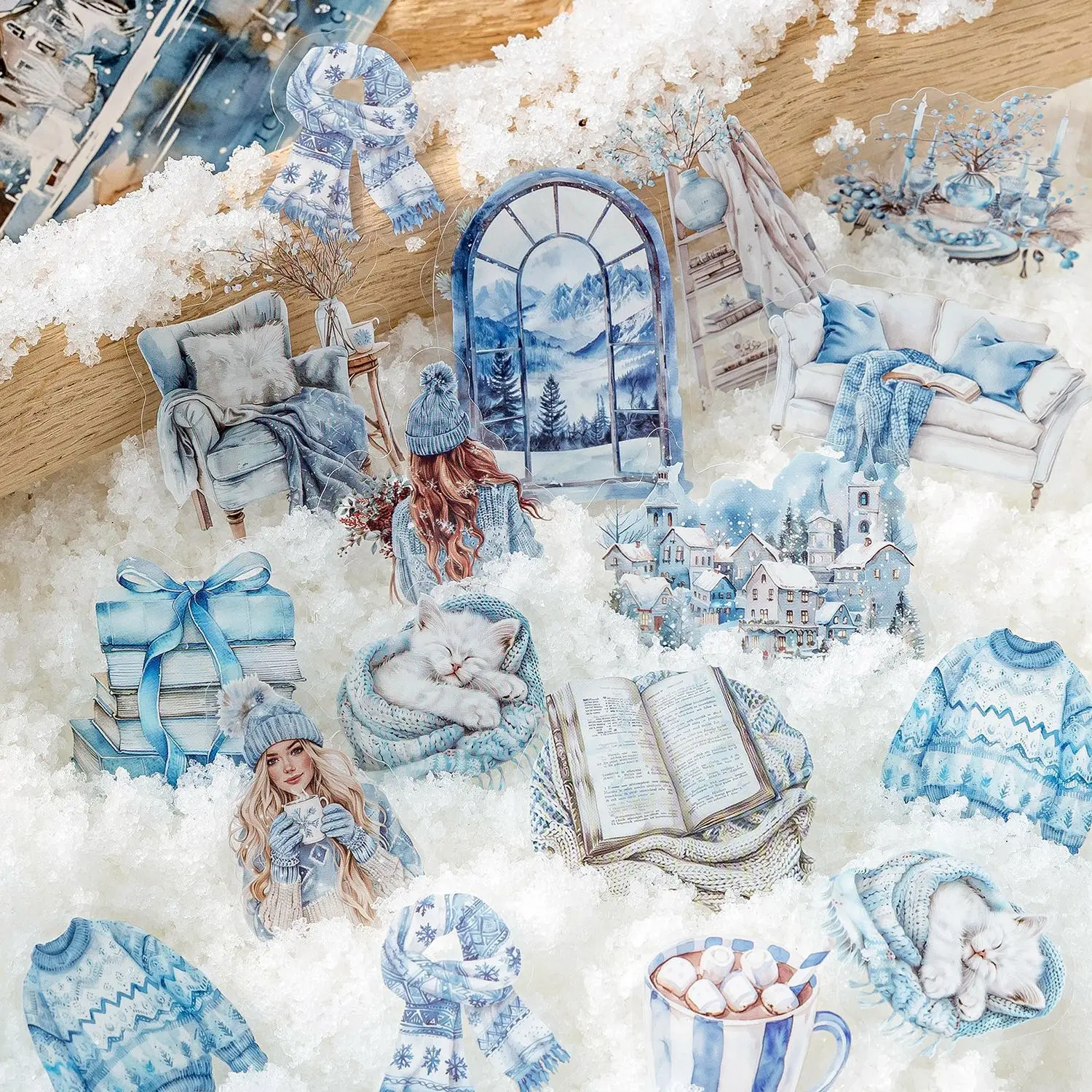 30 Pcs Winter Scenery PET Stickers Set Grils Snowy Tree Stickers for Scrapbooking Journaling DIY Crafts and Holiday Decorations