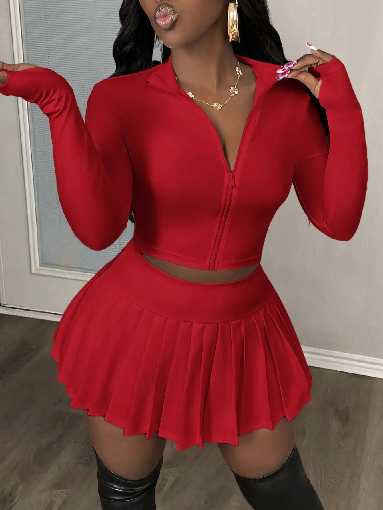 

Женский повседневный комплект: топ на молнии и плиссированная мини-юбка для тенниса – женский повседневный облегающий черный топ на молнии с обычными рукавами