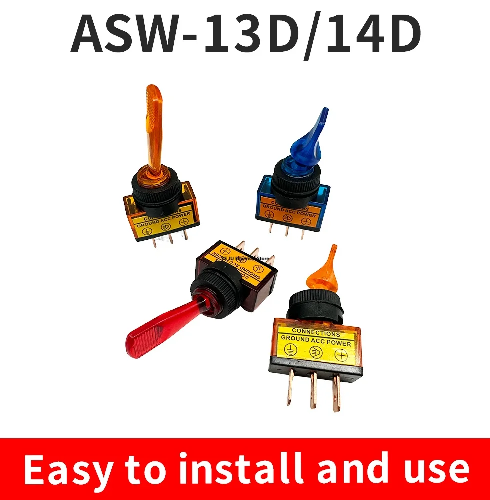 ASW-14D car toggle switch 3-pin switch,long/short handle with light DC12V 20A plastic button switch,with light  second gear