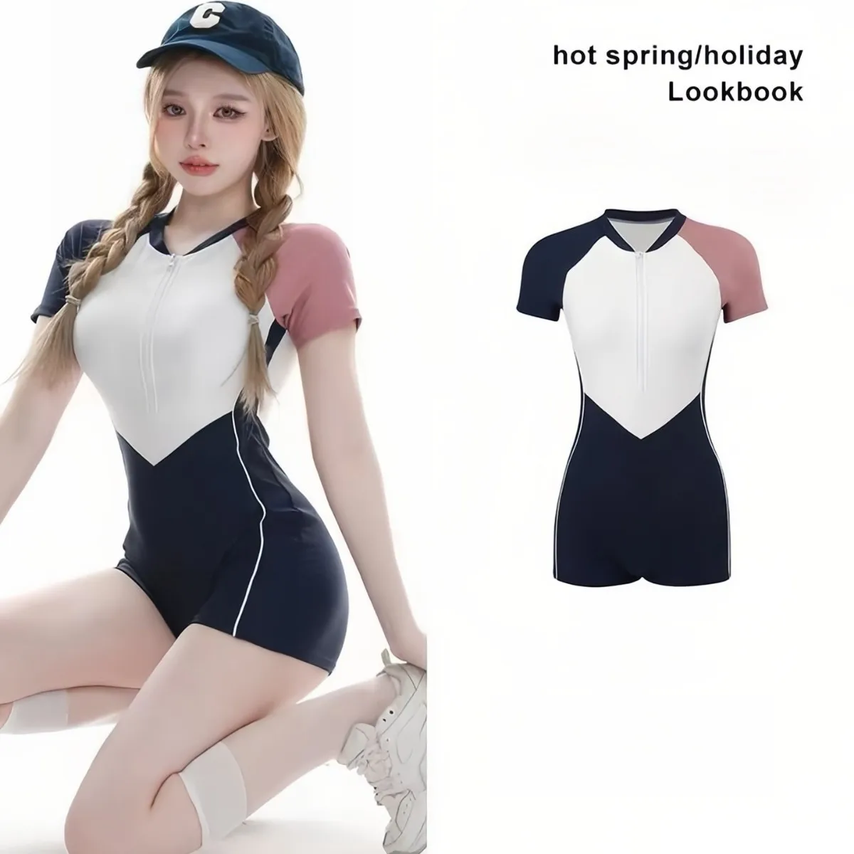 2025 New Student Flat-angle Sport Costume intero da donna Hot Spring a maniche corte Conservatore High-end e sottile Costume da bagno
