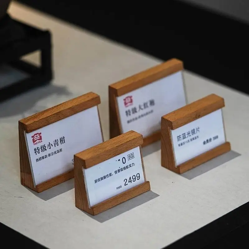 70x40mm Wood Price Label Tags Table Number Name Card Menu Holder Acrylic Sign Display Stand