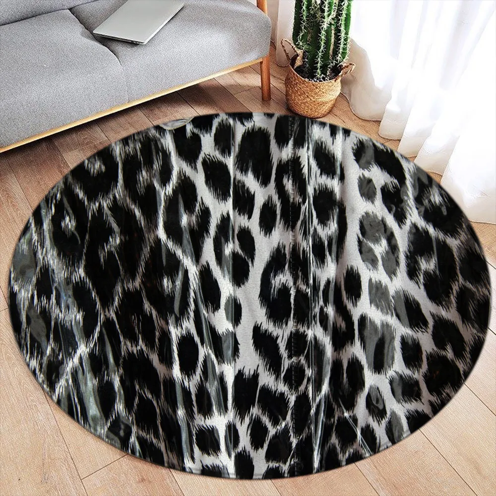 Leopard Zebra Pattern Round Rug Wild Animal Modern Home Carpet Bedroom Living Room Floor Mat Flannel Area Rug