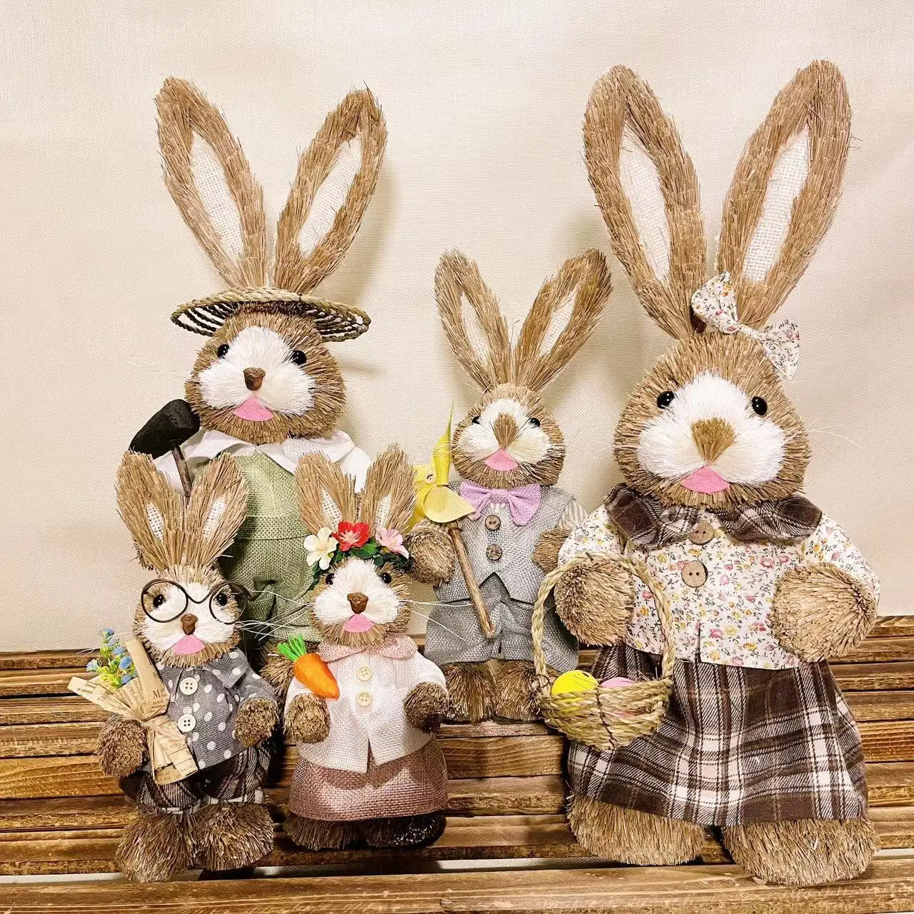 

Creative Home Decor Straw-woven Rabbit Rustic Retro Cute Straw Prop Handmade Decor Couple Garden Living Room Balcony Ornament