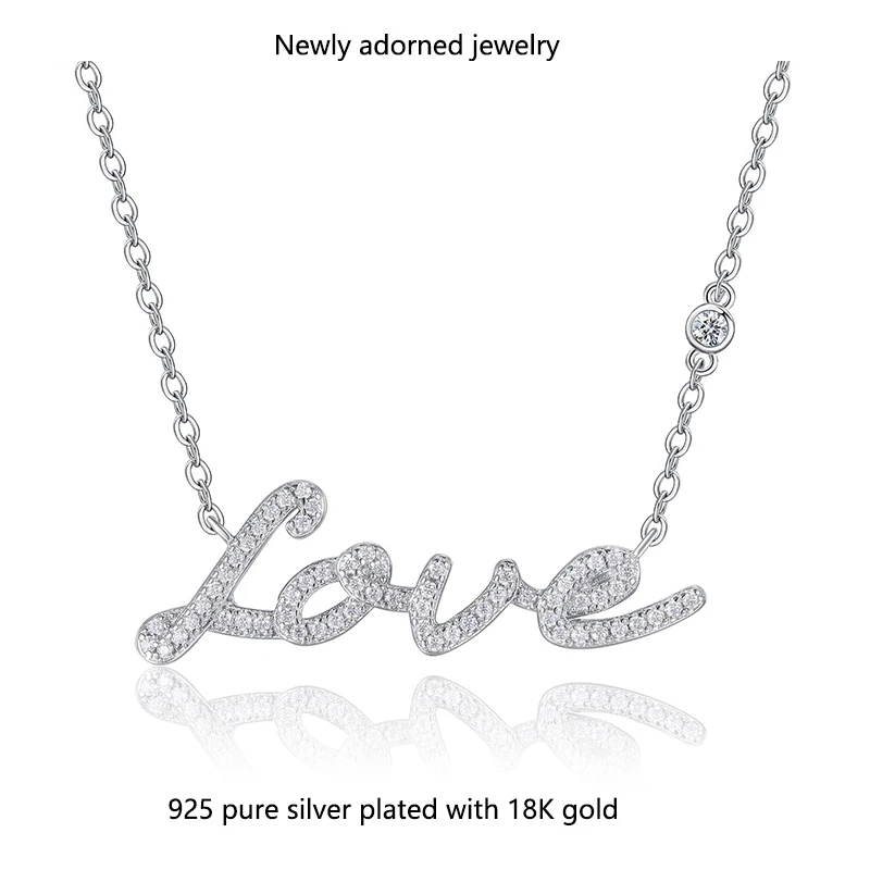 

New cross-border letter necklace OEM/ODM, fashionable S925 silver Moissanite IOVE