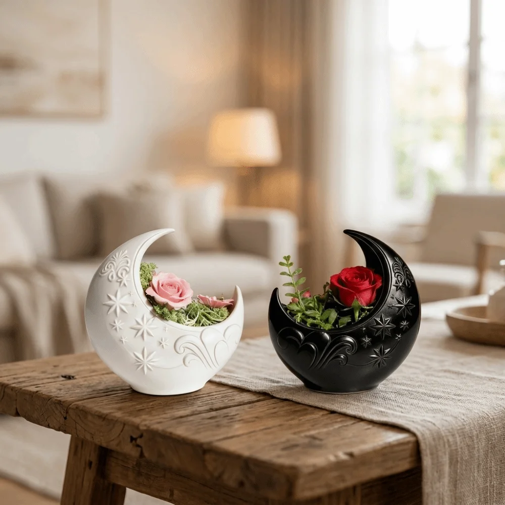 Embossed Star Pattern Crescent Moon Flower Pot 3D Printing Plastic Moon Shaped Storage Box Decorative Plants Flower Pot Office