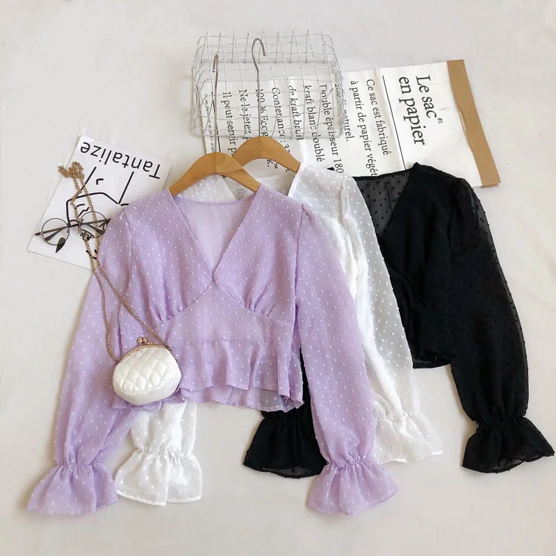 

Korean Sle V-Ne Puff Sve ort Length Long Sve Women's irt Spring Autumn Season Commute Faion Transparent Me ...