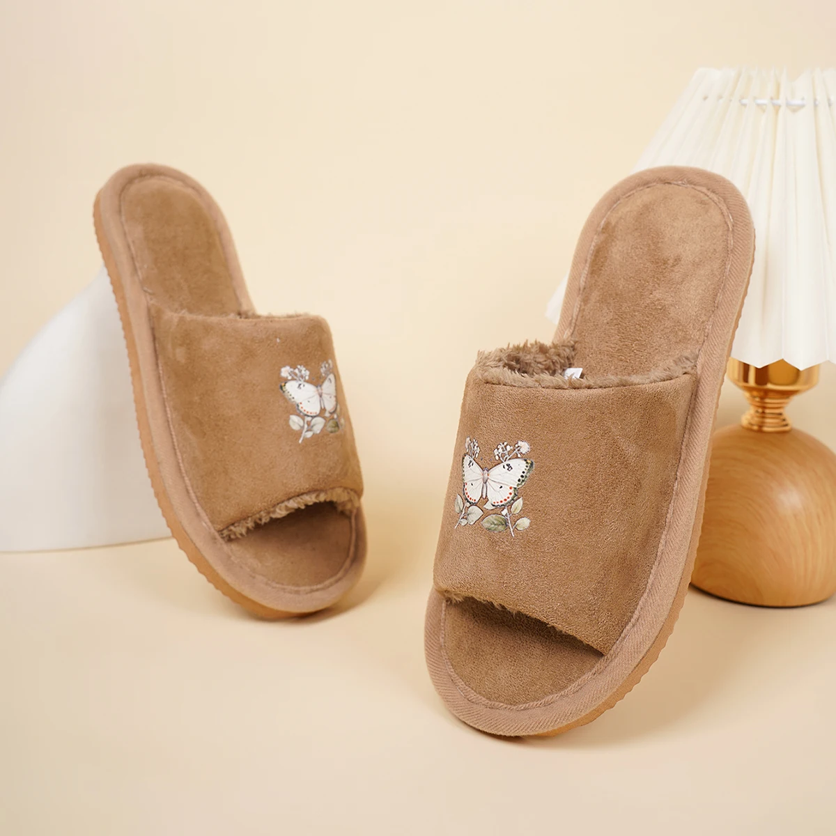 女性の柔らかい毛皮のような屋内スリッパ,メモリフォーム,かわいいプリント,茶色の漫画,夏,秋,冬,4シーズン,オープン,寝室,メイラードスタイル